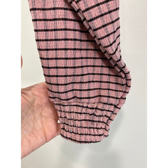 Smocked Waist Long Sleeve Milkmaid Pinup Crop Top Size M V Neck H&M Feminine - Picture 4 of 9